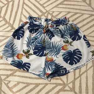 SHEIN White High-Waist Tropical Leaf Shorts